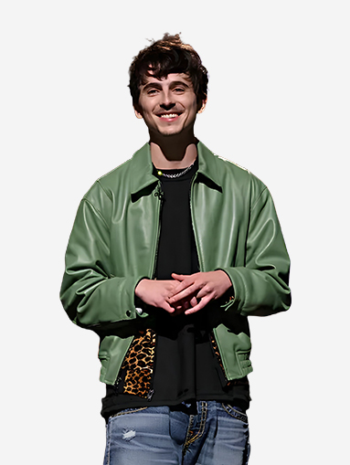 SNL Timothée Chalamet Green Leather Jacket
