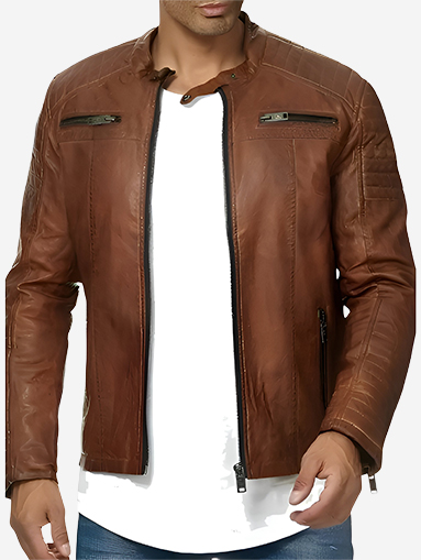 Dejan Mens Brown Biker Fashion Leather Jacket