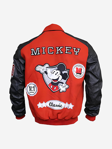 Disney Mickey Mouse Black & Red Wool Leather Jacket