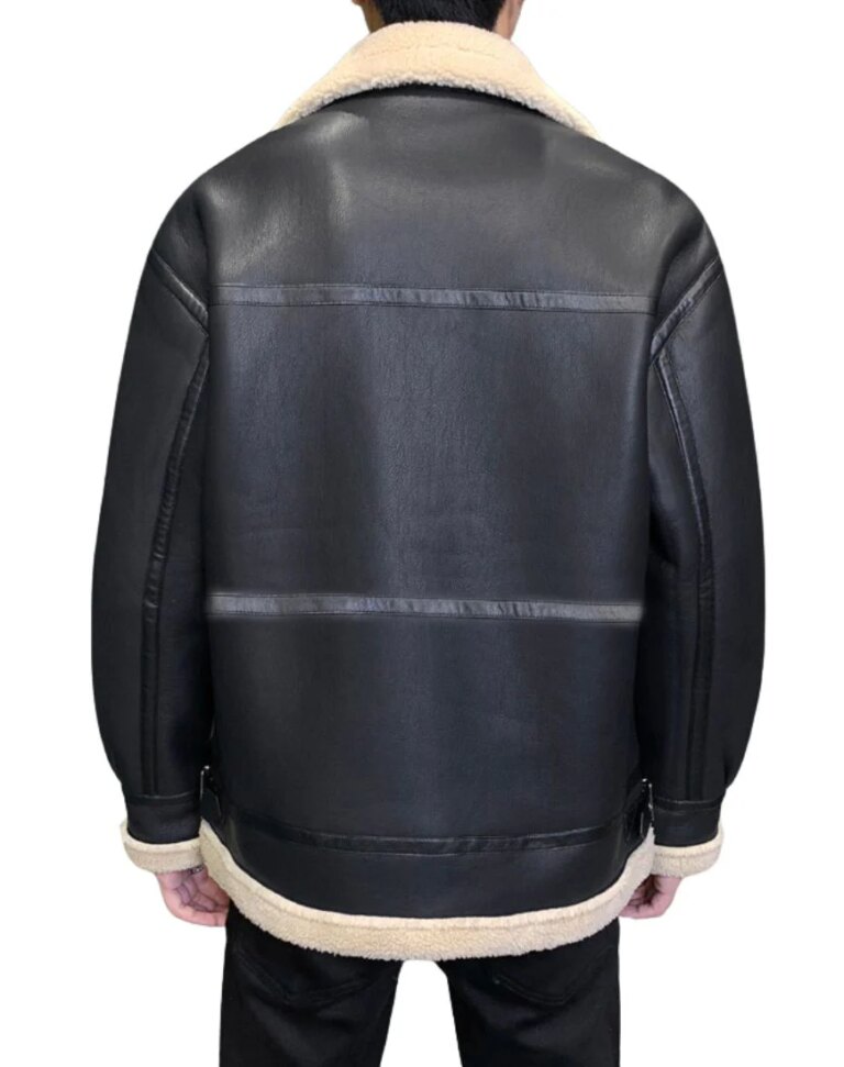 MensBorealBlackShearlingLeatherJacketFrontBack